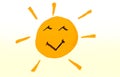 Cute smilingÃ¢â¬â¹ faceÃ¢â¬â¹ ofÃ¢â¬â¹ sunshine on theÃ¢â¬â¹ morningÃ¢â¬â¹ timeÃ¢â¬â¹ onÃ¢â¬â¹ yellowÃ¢â¬â¹ andÃ¢â¬â¹ whiteÃ¢â¬â¹ faded glow background.